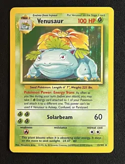 Pokemon Venusaur 15/102 Base Set Unlimited Holo Rare 1999 WOTC Vintage LP - Image 1