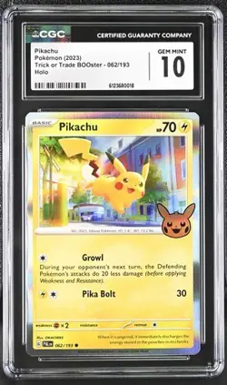 CGC 10- Pokemon English Pikachu 062/193 2023 Trick or Trade BOOster (2023) Holo - Image 1