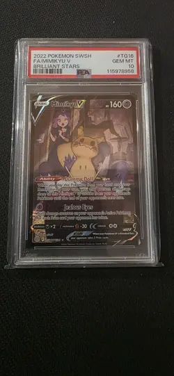 2022 Pokemon Brilliant Stars Mimikyu V TG16/TG30 Full Art PSA 10 GEM - Image 2