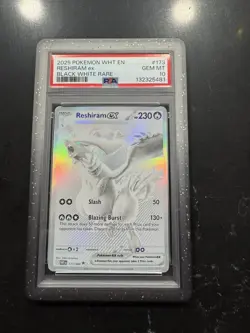 2025 POKEMON WHT EN-WHITE FLARE BLACK WHITE RARE #173 RESHIRAM EX PSA 10 - Image 1