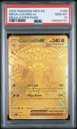 2025 POKEMON MEG EN-MEGA EVOLUTION MEGA HYPER RARE #188 MEGA LUCARIO EX PSA 10! - Image 1