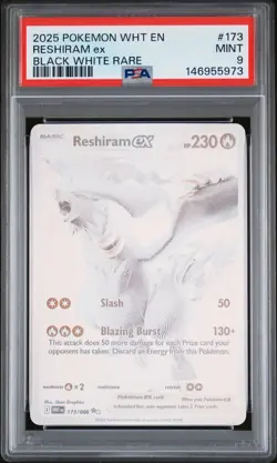 2025 POKEMON WHT EN-WHITE FLARE BLACK WHITE RARE #173 RESHIRAM EX PSA 9 - Image 1