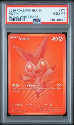 2025 POKEMON BLK EN-BLACK BOLT BLACK WHITE RARE #171 VICTINI PSA 10 - Image 1