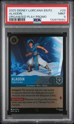 DISNEY LORCANA EN P2-PROMO #29 ALADDIN ORGANIZED PLAY PROMO PSA 9 - Image 1