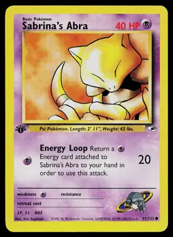 Pokemon Card - Sabrina's Abra Gym Heroes 91/132 Common 1st Edition - Image 1