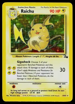Pokemon Card - Raichu Fossil 14/62 Holo Unlimited Holo Rare - Image 1