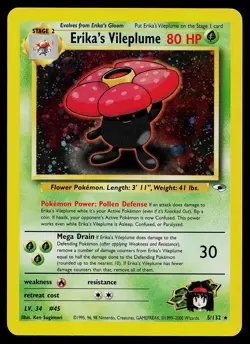 Pokemon Card - Erika's Vileplume Gym Heroes 5/132 Holo Unlimited Holo Rare - Image 1