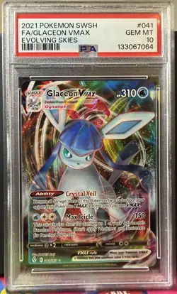 2021 POKEMON SWORD & SHIELD EVOLVING SKIES #041 FULL ART/GLACEON VMAX PSA 10 - Image 1