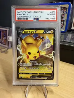 2020 POKEMON JAPANESE SWORD & SHIELD AMAZING VOLT TACKLE #030 PIKACHU V PSA 10 - Image 1