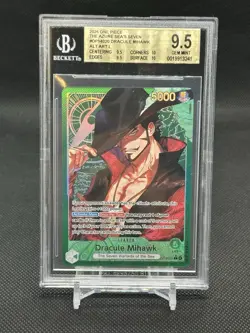 One Piece OP14 Dracule Mihawk Alt Art Leader BGS 9.5 - Azure Of The Sea’s - Image 1