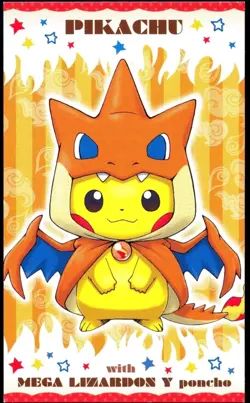 Mega Charizard Y Poncho-Wearing Pikachu Business Card Pokemon Japanese 2015 - Image 1
