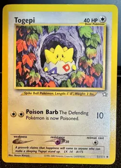 Togepi 51/111 1st Edition Neo Genesis Set WOTC Vintage Pokemon Card 2000 NM - Image 1