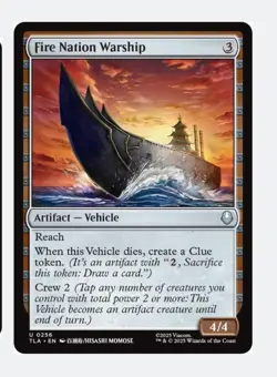 Fire Nation Warship | MTG TLA Avatar | Artifact Vehicle Reach Crew Clue | NM - Image 1