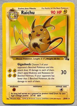 Pokemon Raichu #29/62 Non-Holo Rare - 2000 Fossil Set - Near Mint (NM) Condition - Image 1