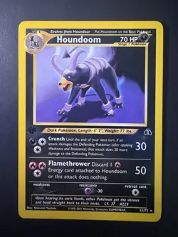 1st Edition Houndoom 23/75 Neo Discovery Rare Pokemon Card 2001 WOTC Vintage - Image 1