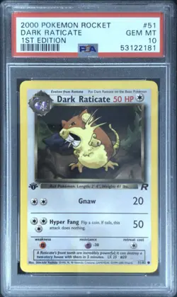 2000 POKEMON ROCKET 1ST EDITION #51 DARK RATICATE PSA 10 - Image 1