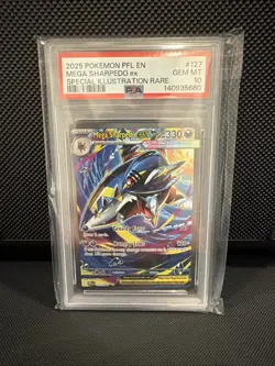 2025 POKEMON PFL EN-PHANTASMAL FLAMES #127 MEGA SHARPEDO EX PSA 10 - Image 1