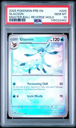 2025 Pokemon Prismatic Evolutions Glaceon Master Ball Reverse Holo #025 PSA 10 - Image 1