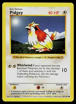 Pokemon Card - Pidgey Base Set (Shadowless) 57/102 Common - Image 1