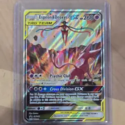 Espeon & Deoxys GX SM240 Black Star Promo FULL ART HOLO NM/M Pokemon Card - Image 1