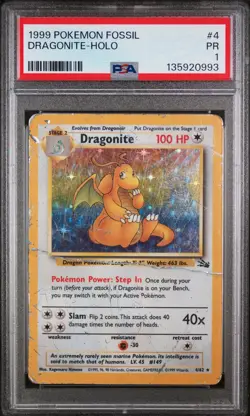 PSA 1 Dragonite Holo 1999 Pokemon Fossil 4/62 Pokemon Card - Image 1