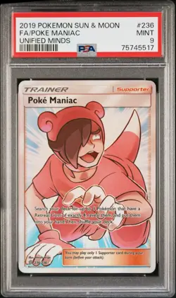 2019 Pokemon Sun & Moon Unified Minds Poke Maniac 236/236 PSA 9 Mint - Image 1