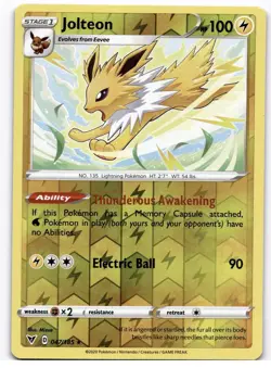 Jolteon 047/185 Pokemon TCG Sword & Shield Vivid Voltage Reverse Holo MINT NM - Image 1
