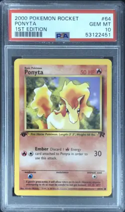 2000 POKEMON ROCKET 1ST EDITION #64 PONYTA PSA 10 - Image 1