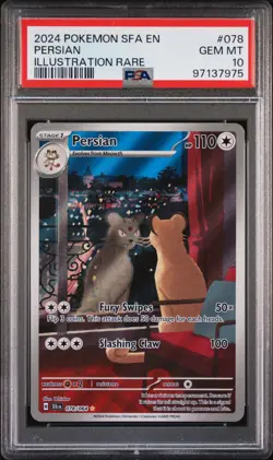 2024 POKEMON SFA EN-SHROUDED FABLE ILLUSTRATION RARE #078 PERSIAN PSA 10 - Image 1