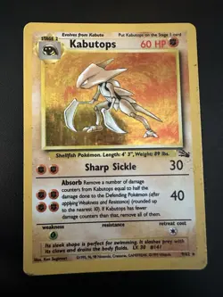 Pokemon Kabutops 9/62 Fossil Holo Rare Stage 2 60 HP Card English 1999 - Image 1