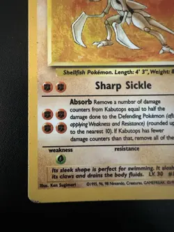 Pokemon Kabutops 9/62 Fossil Holo Rare Stage 2 60 HP Card English 1999 - Image 5