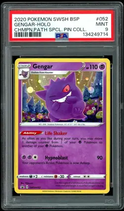 Pokemon Gengar TCG Champions Path Pin Collection Promo SWSH052 Holo Card PSA 9 - Image 1
