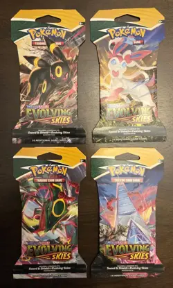 Pokemon Evolving Skies New Sealed Sleeved Blister Booster x4 Packs Full Art Set - Image 1