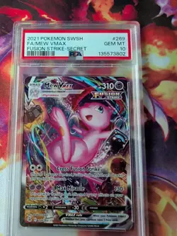 PSA 10 Pokemon TCG Swsh08: Fusion Strike Mew VMAX Full Art Secret 269/264 - Image 1