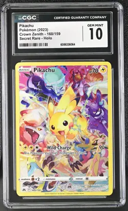 Pokemon English Pikachu 160/159 2023 Crown Zenith Secret Rare Holo CGC 10 - Image 1