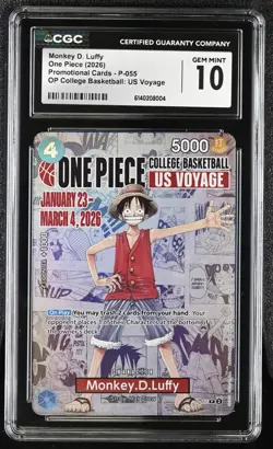 GEM MINT 10 CGC One Piece Card Monkey.D.Luffy P-055 College Basketball Voyage 04 - Image 1
