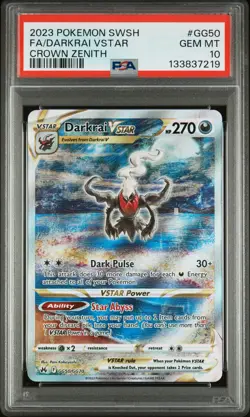 2023 POKEMON SWORD & SHIELD CROWN ZENITH #GG50 FULL ART/DARKRAI VSTAR PSA 10 - Image 1