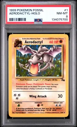 1999 Pokemon Fossil #1 Aerodactyl Holo PSA 8 - Image 1
