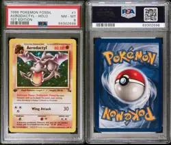 Pokemon 1999 1st Edition Fossil Aerodactyl Holo #1 PSA 8 - Image 3