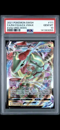 POKEMON SWORD & SHIELD EVOLVING SKIES 111 FULL ART/RAYQUAZA VMAX PSA 10 New Cert - Image 1