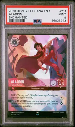 2023 211 Aladdin Heroic Outlaw Enchanted Disney Lorcana Graded PSA 9 Mint Graded - Image 3