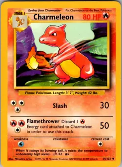 Charmeleon - Base Set - BS 024/102 - VINTAGE single MP to HP Pokemon Card - Image 1