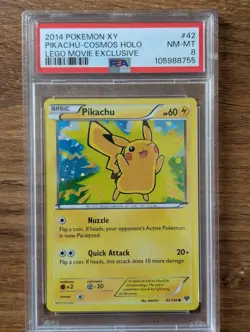 2014 Pokemon XY Lego Movie Promo PSA 8 Pikachu Cosmos Holo #42 FRESH SLAB - Image 1