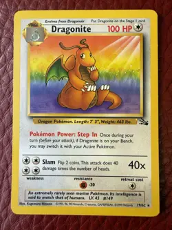 Dragonite 19/62 Non Holo Rare WOTC Vintage Pokemon Card Fossil Set LP - Image 1