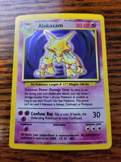 Alakazam 1/102 Holo Rare Unlimited Edition Base Set Pokemon Card 1999 WOTC MP** - Image 1