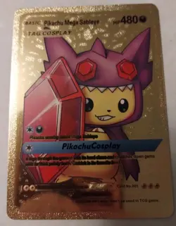 Pokemon Pikachu Fan Art Cosplay Mega Sableye Gold Foil Holo Fan Card - Image 2