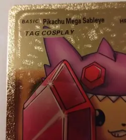Pokemon Pikachu Fan Art Cosplay Mega Sableye Gold Foil Holo Fan Card - Image 3