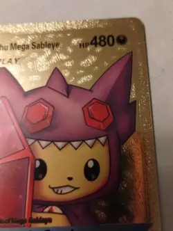 Pokemon Pikachu Fan Art Cosplay Mega Sableye Gold Foil Holo Fan Card - Image 4