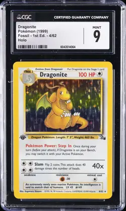 1999 POKEMON FOSSIL 1ST EDITION #4 DRAGONITE CGC 9 - Image 1