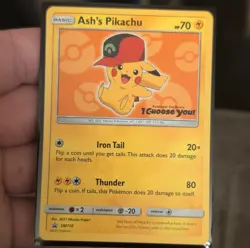 Pokemon Ash's Pikachu Promo SM-P Sun & Moon SM110 2017 Basic 70 HP - Image 1
